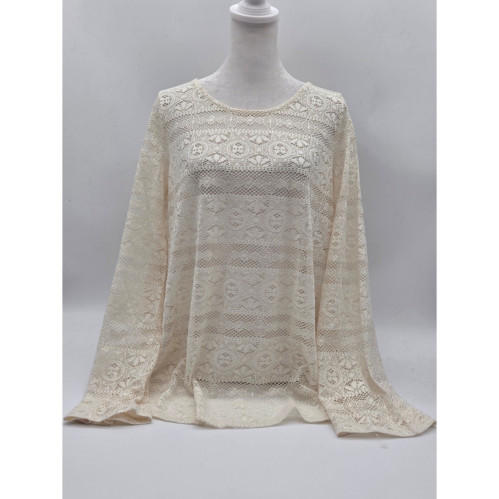 Maronie Women's M Ivory Crochet Lace Long Sleeve Sheer Blouse 101-556